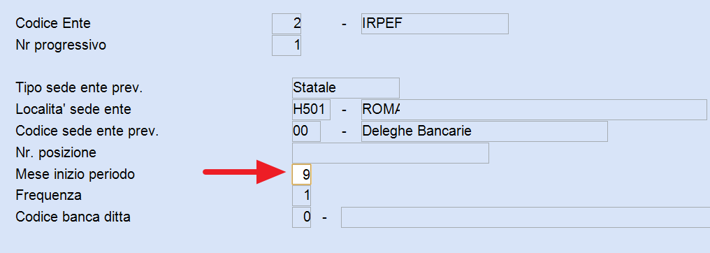 Mese inizio periodo bilancio