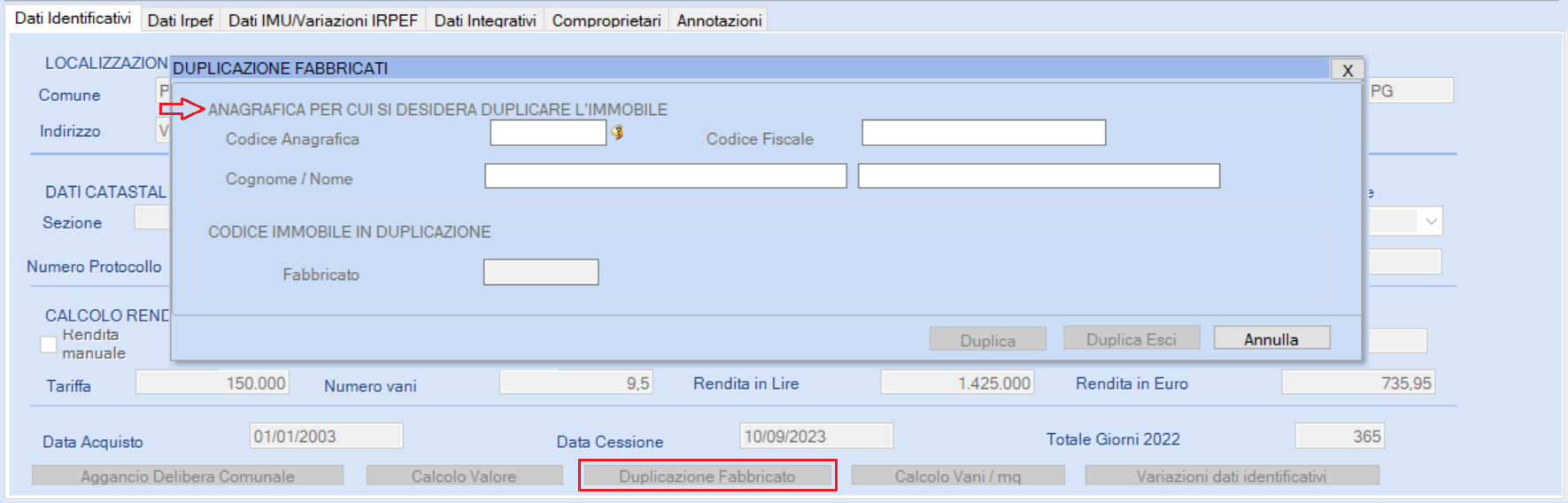 duplicazione fabbricato
