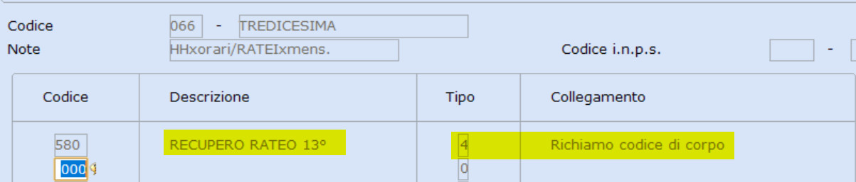 Codice di corpo 13sima abbinamento codice recupero
