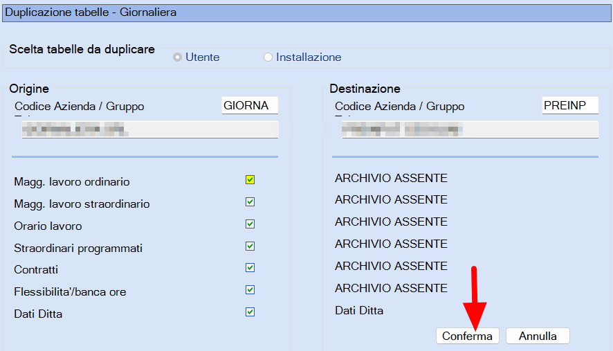 Duplicazione tabelle giornaliera