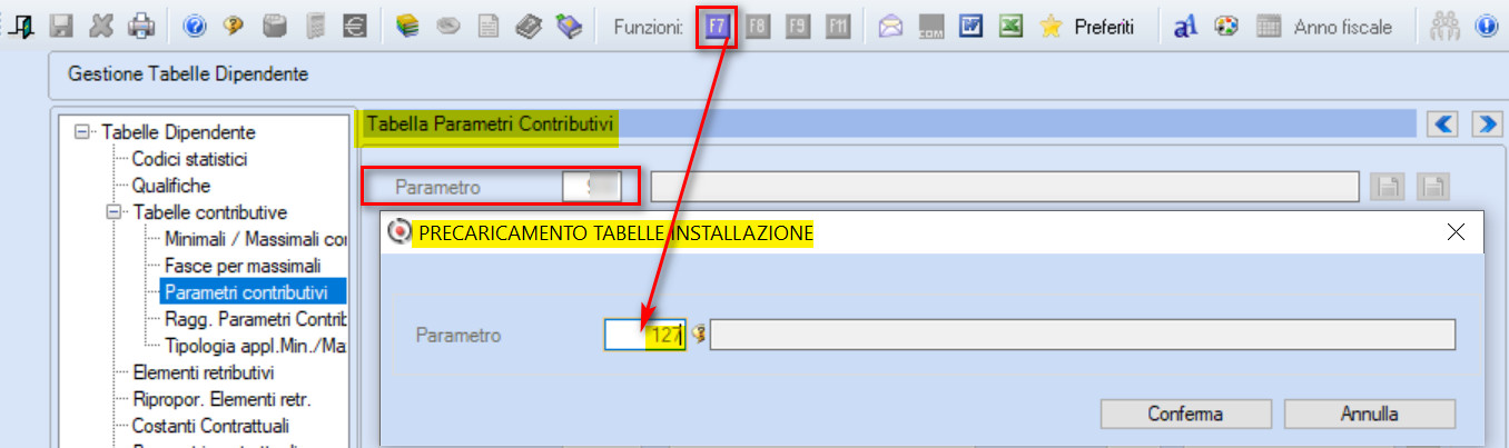 precaricamento parametri