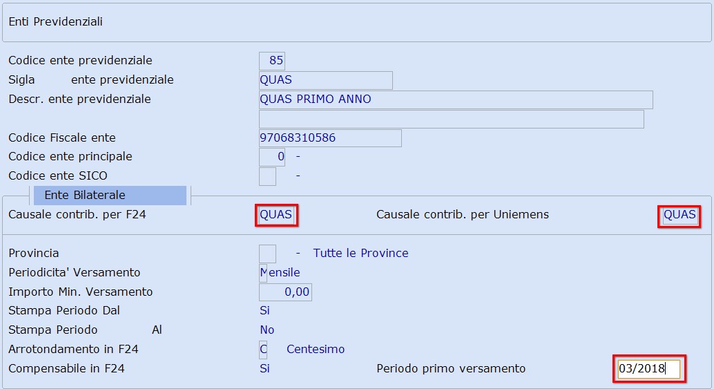 QUAS Primo anno