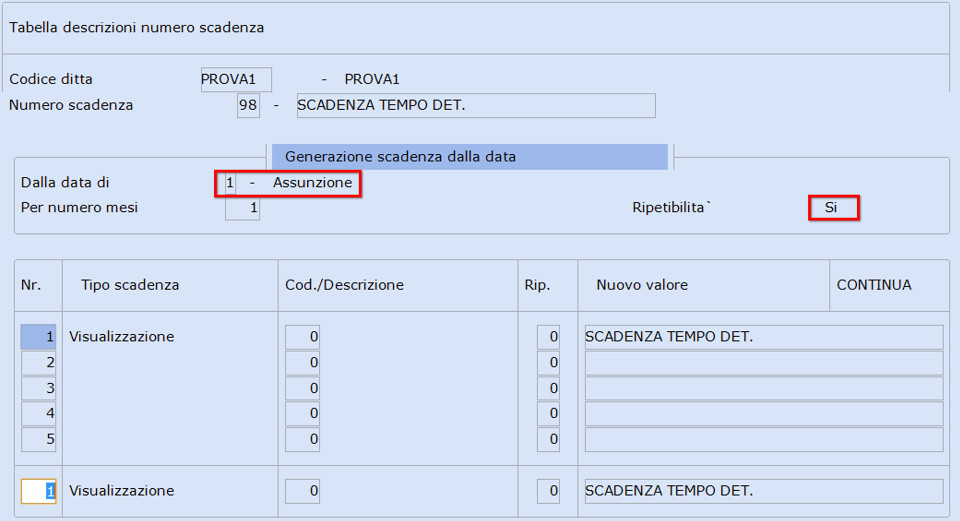 Videata scadenza dipendente