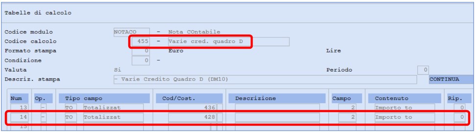 nota contabile varie credito quadro d