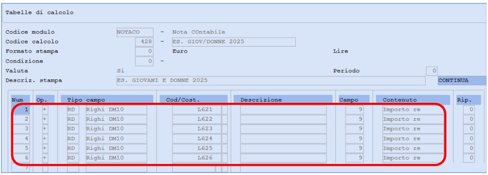 NOTA CONTABILE TABELLA CALCOLO