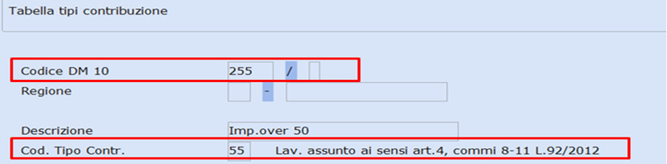 Tabella tipi contribuzione