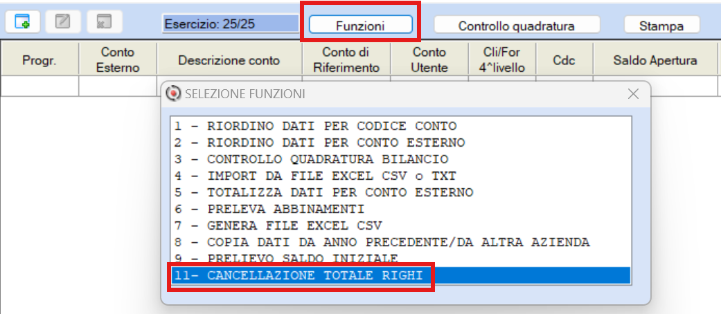 funzioni - cancellazione totale righi