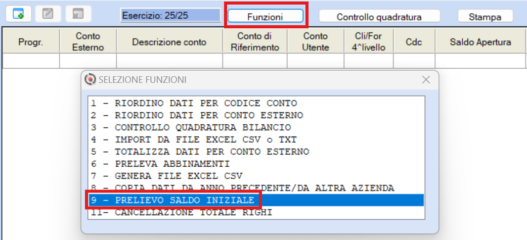 funzioni prelievo saldo iniziale