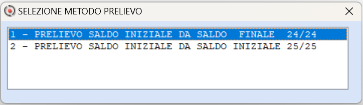 saldi iniziali seleziona metodo di prelievo