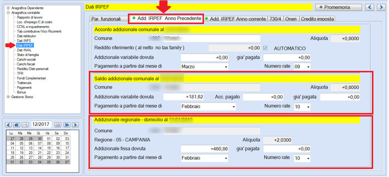 dipendente addizionali IRPEF