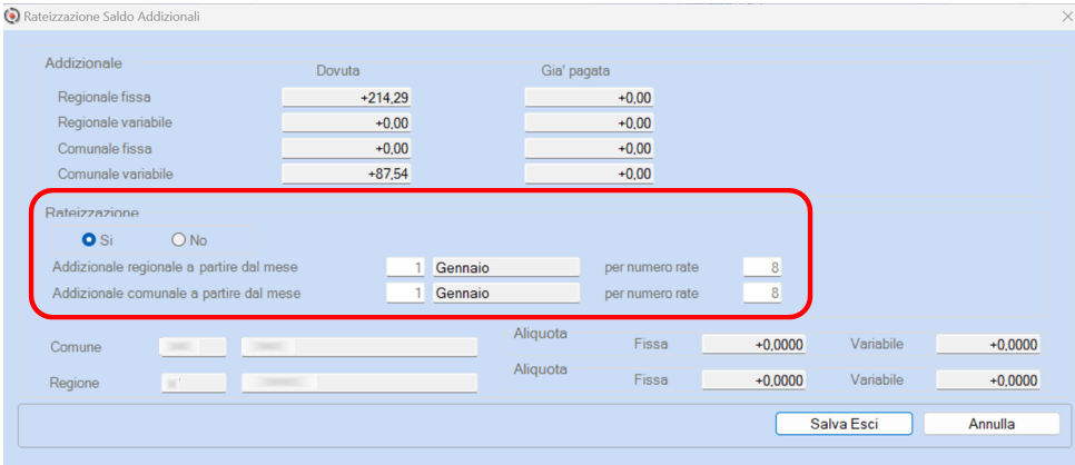 rateizzazione addizionali