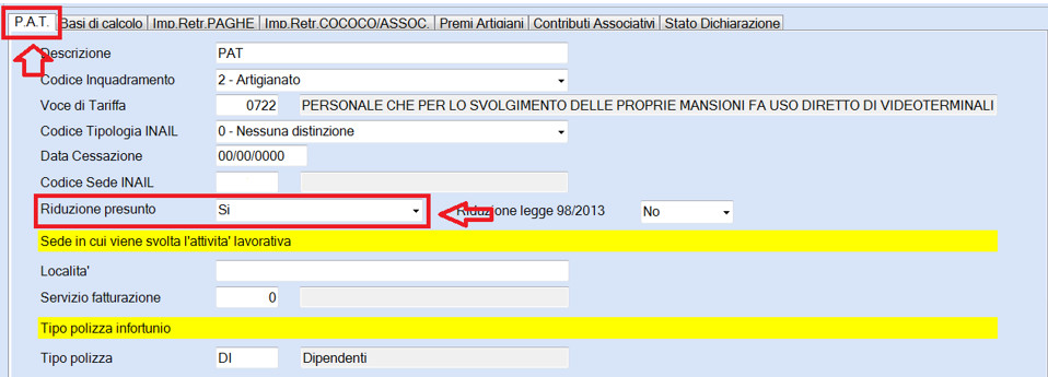 riduzione presunto INAIL nella PAT