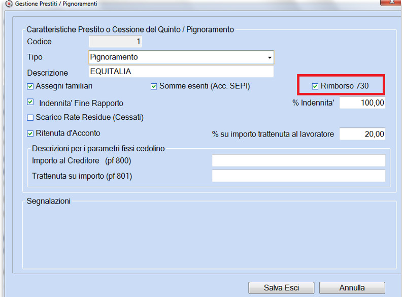 cessione del quinto stipendio e 730