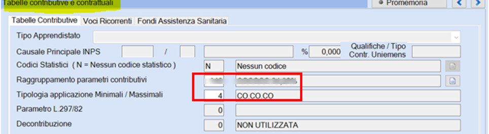 Tabelle contributive e contrattuali