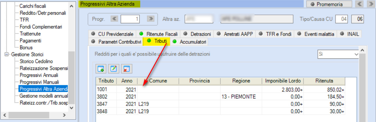 verifica e modifica tributi caricati