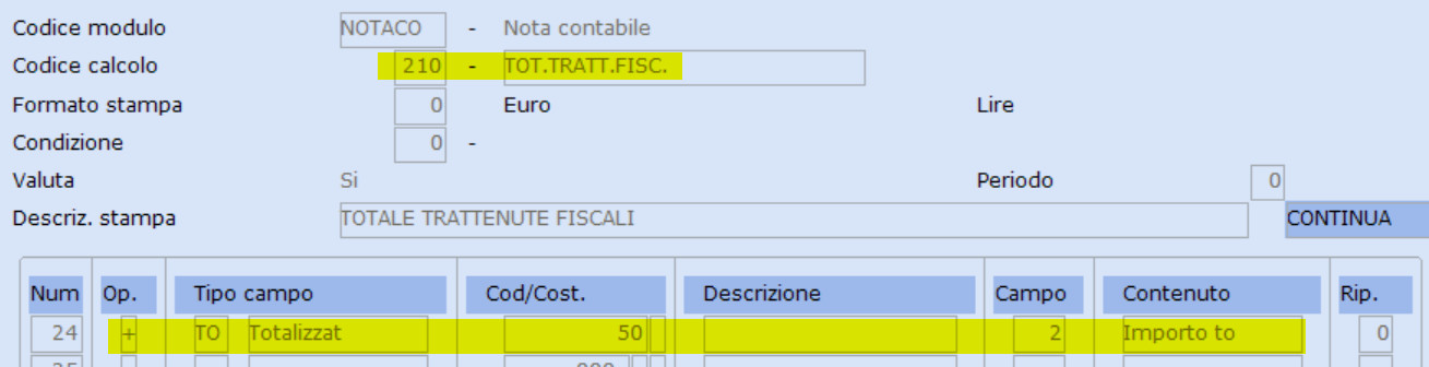 Modifica del totalizzatore 210
