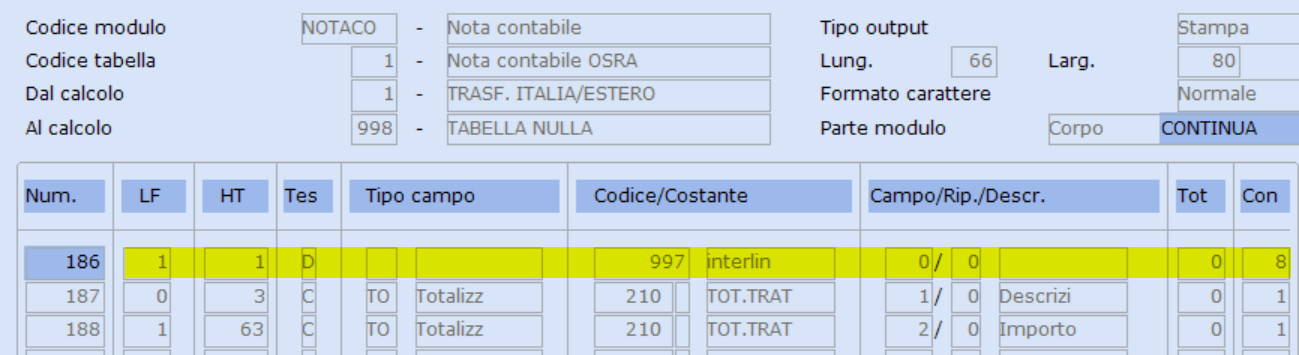 Creazione di due righe vuote