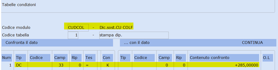 Tabella condizioni uno