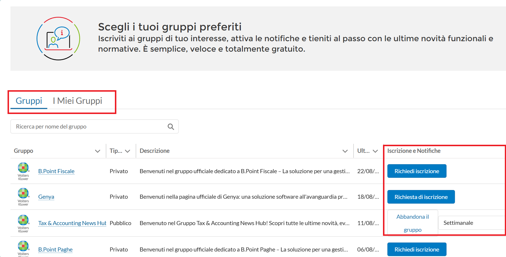 Visualizzazione Gruppi Portale