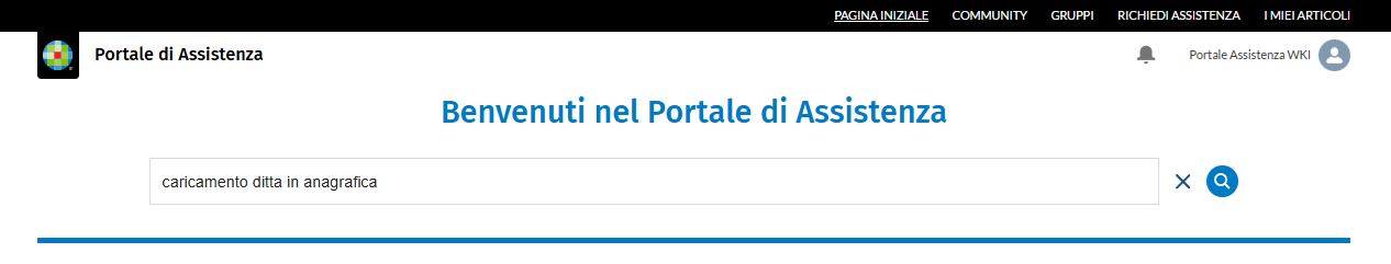 esempio di ricerca - barra di ricerca Portale di Assistenza