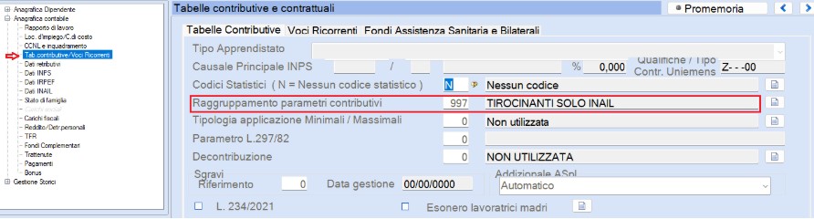raggruppamento parametri