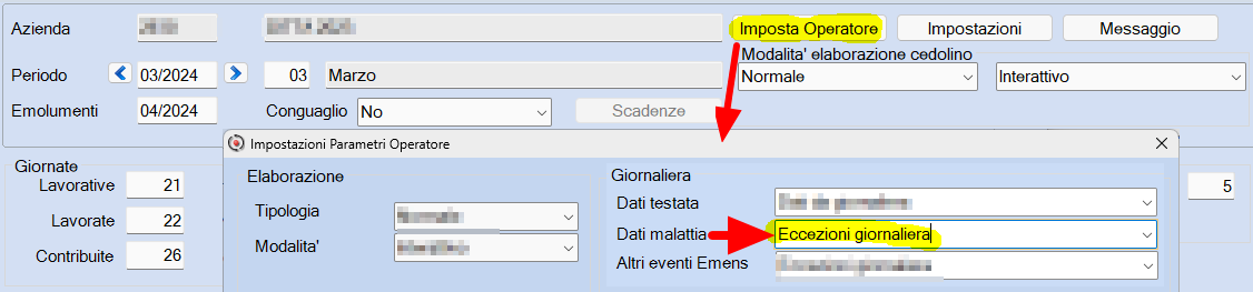 Imposta operatore eccezioni giornaliera