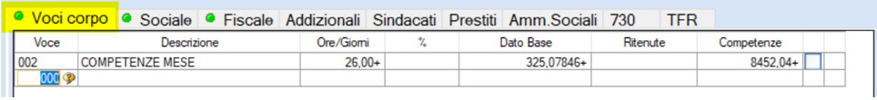 voci corpo tredicesima
