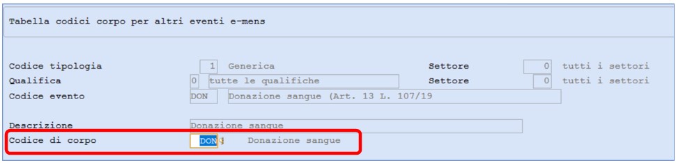 tabella codici di corpo donazione sangue