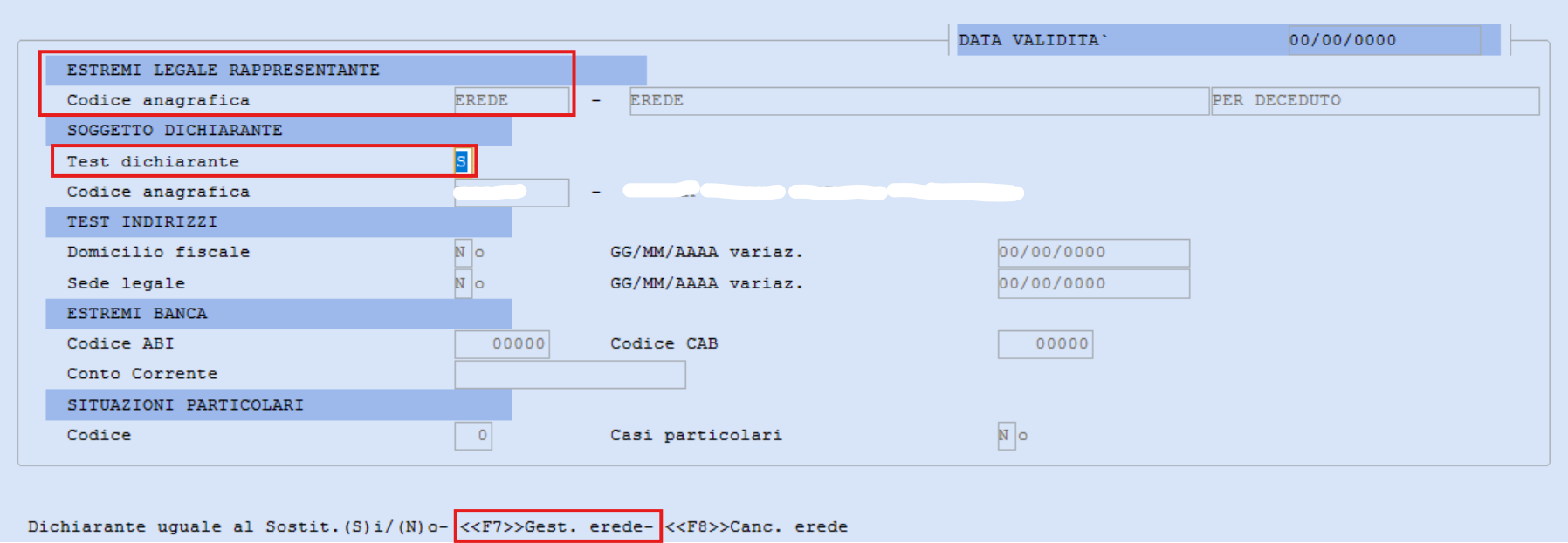 impostazione erede 770