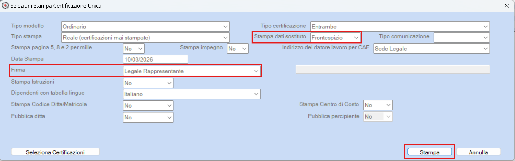 parametri di stampa cu