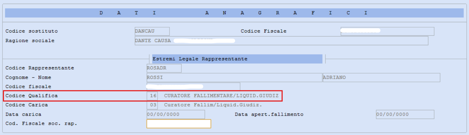 legale rappresentante cu fallimento
