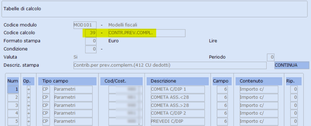 Codice calcolo CU contributi a previdenza complementare