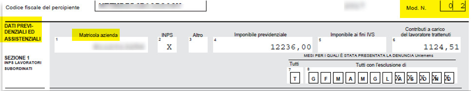 Dati previdenziali ed assicurativi secondo prospetto