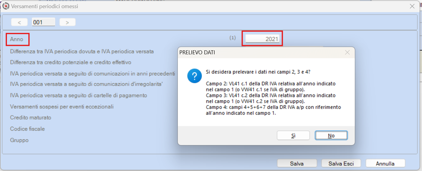 prelievo dei dati vq