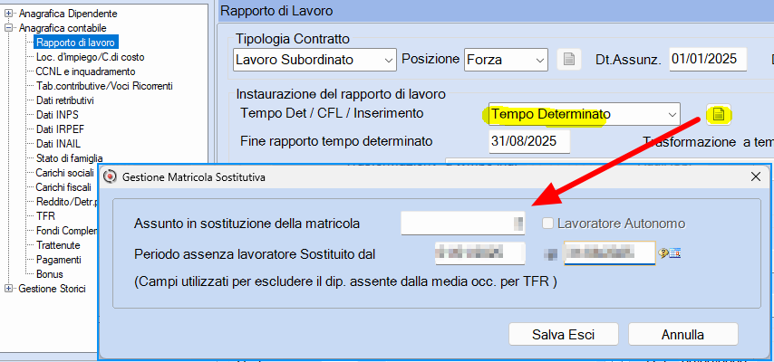 Dipendente sostituzione maternità