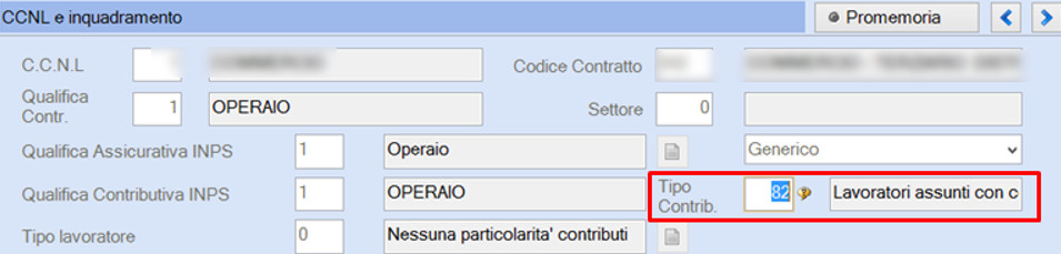 Tipo contribuzione anagrafica dipendente