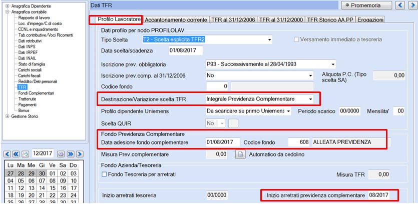 Anagrafica dipendente videata Profilo del Lavoratore