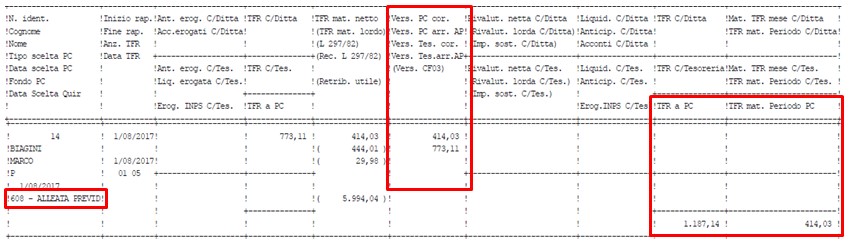 Tabulato stampa fondo TFR prima pagina