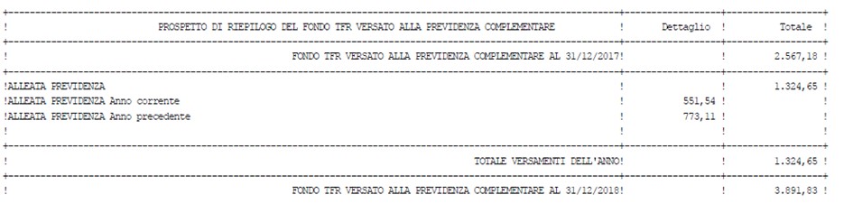 Tabulato stampa fondo TFR Riepilogo