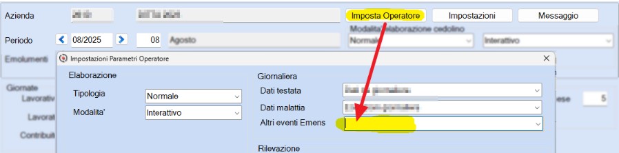imposta operatore altri eventi