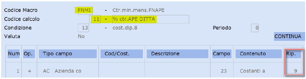 codice calcolo 11