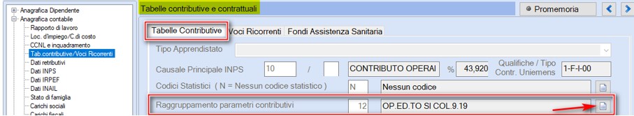 gestione dipendente raggruppamento parametri
