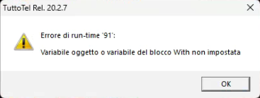 Errore di run-time '91': Variabile oggetto o variabile del blocco With non impostata