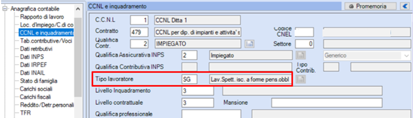 CCNL e inquadramento SG