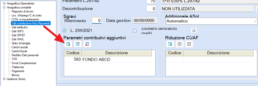 Parametri contributivi aggiuntivi