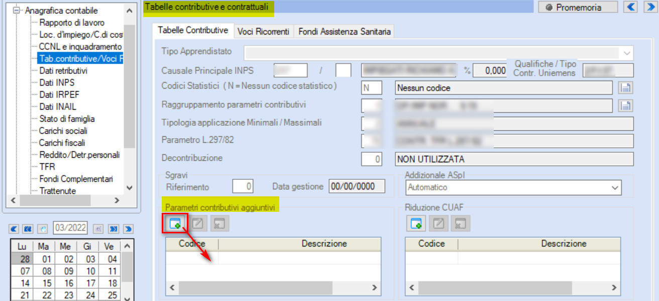 Parametri contributivi aggiuntivi