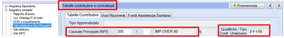 Tabelle contributive e contrattuali