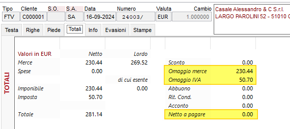 Totali con omaggio