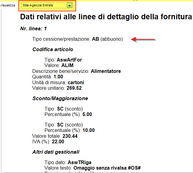 File XML fattura con omaggio