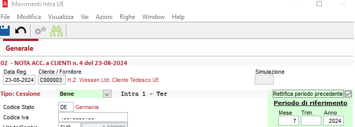 O rilascia file nota credito intrastat